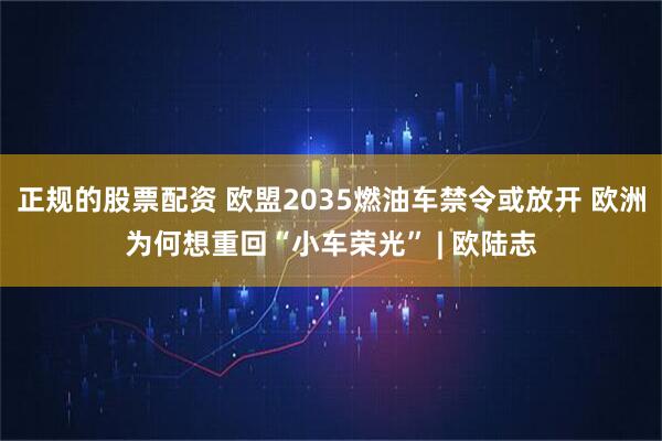 正规的股票配资 欧盟2035燃油车禁令或放开 欧洲为何想重回“小车荣光” | 欧陆志